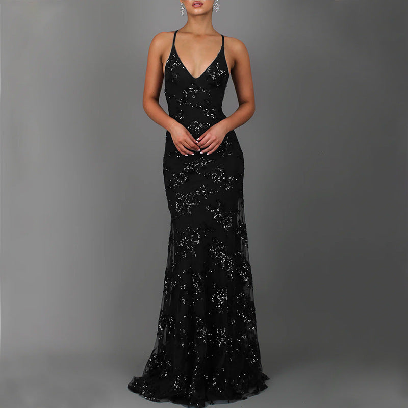 Robe de soirée pailletée pour femmeDécolleté sexy dans le dos