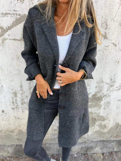 Manteau en laine mi-long Coupe décontractée Élégant col à revers