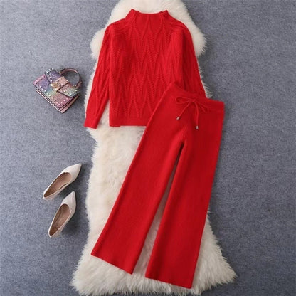 Ensemble tricoté pour femme, pantalon ample et pull confortable