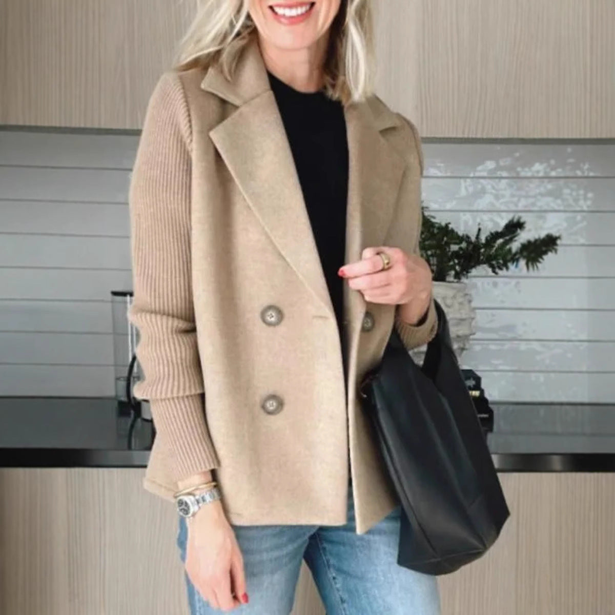 Blazer oversize à double boutonnage avec doublure douce