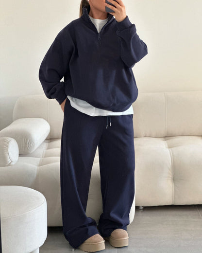 Survêtement de jogging en polaire pour femme avec col montant et fermeture éclair