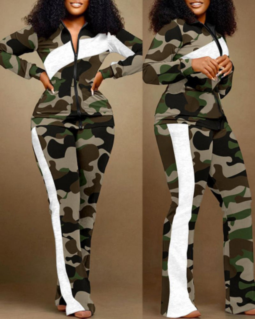 Ensemble de sport pour femme style jean avec fermeture éclair et taille haute