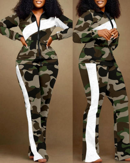 Ensemble de sport pour femme style jean avec fermeture éclair et taille haute