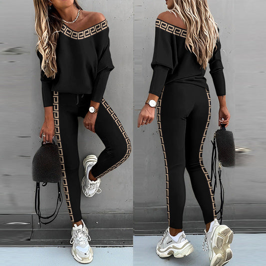 Damen Freizeit Outfit Glitzerndes Top Offene Schulter - IdealeKleiden