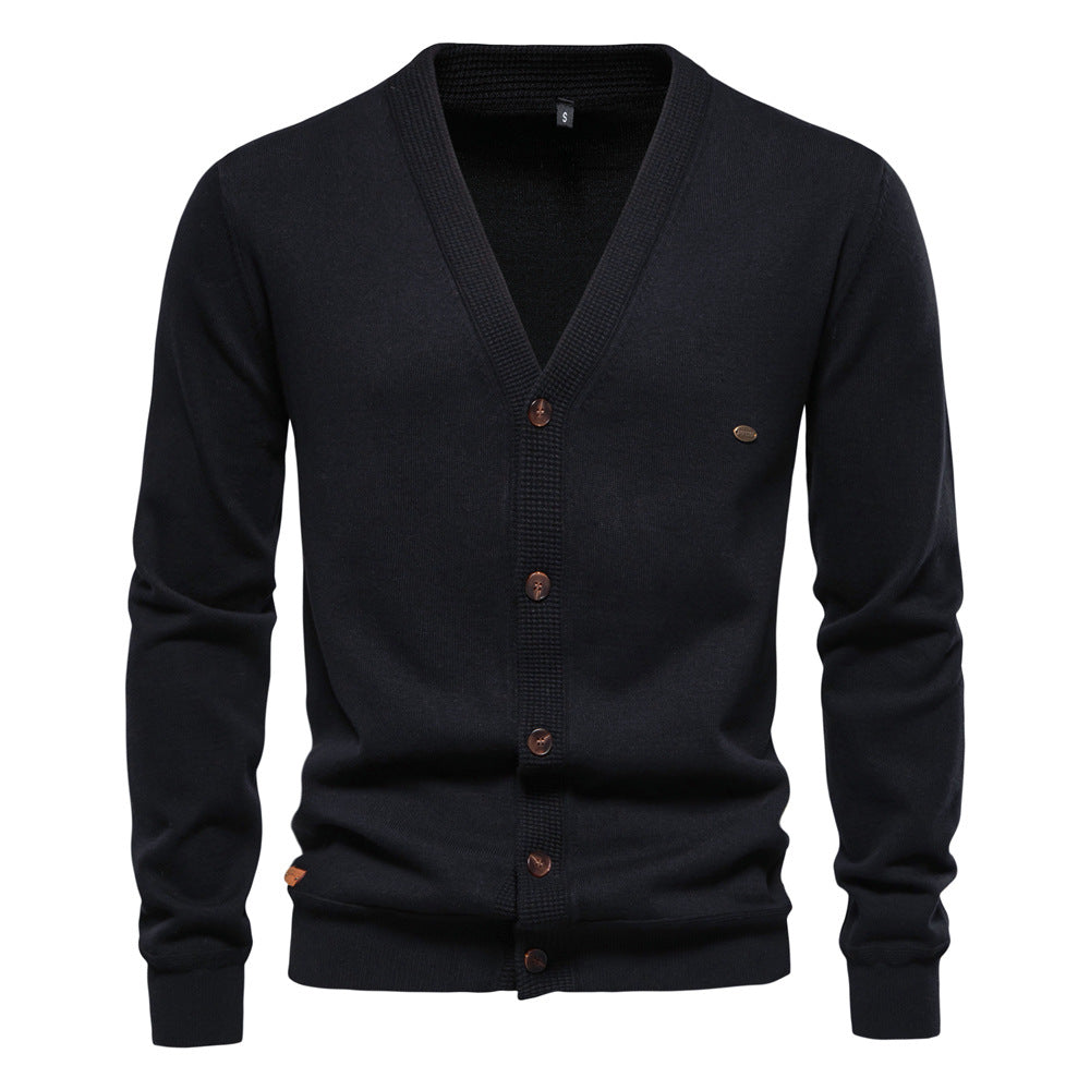 Cardigan homme col V moderne boutons en bois