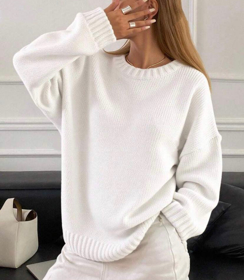 Pull oversized en maille à col rond pour femme, doux et confortable