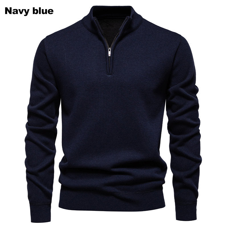 Pull en tricot pour homme, col montant court zippé, élégant