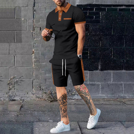 Herren Poloshirt Shorts Set Sportlich Kontrast Design - IdealeKleiden