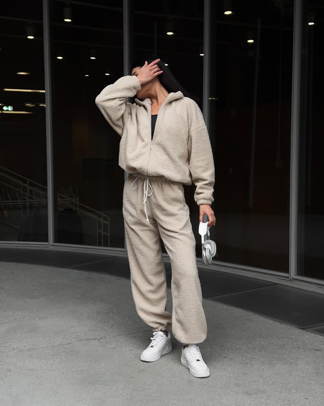 Ensemble de survêtement femme avec capuche, élastique, confortable
