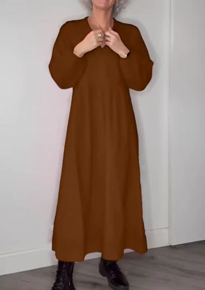 Robe longue élégante pour femme col en V manches longues