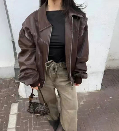 Grand blouson en cuir chic et oversize pour femme