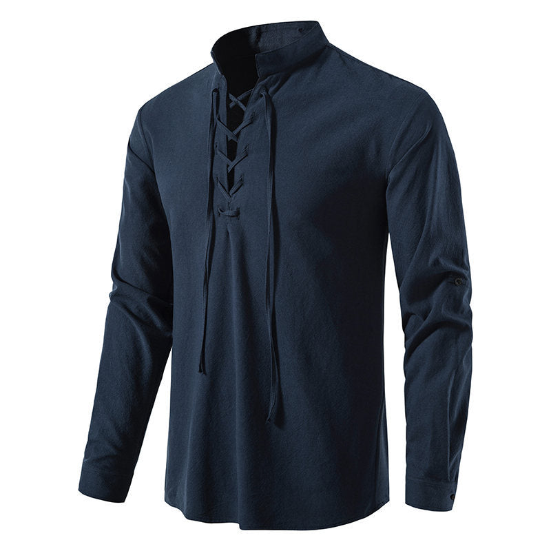 T-shirt manches longues décontracté à lacets pour hommes