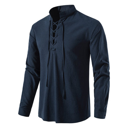 T-shirt manches longues décontracté à lacets pour hommes