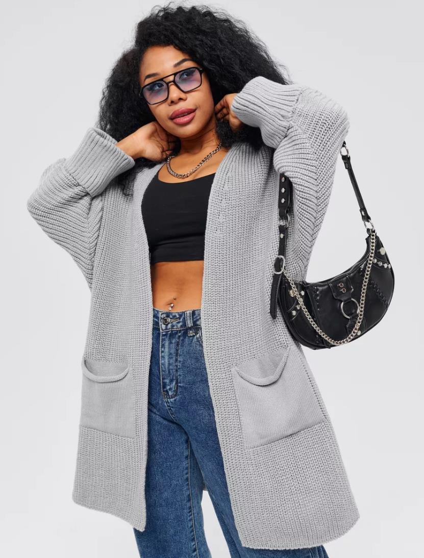 Grand cardigan grande taille en mélange de laine ouvert