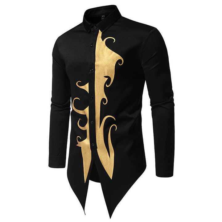 Chemise homme à manches longues Motif doré élégant Coupe moderne