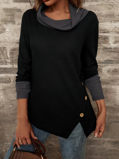 Haut à manches longues pour femmes Col ample Motif texturé