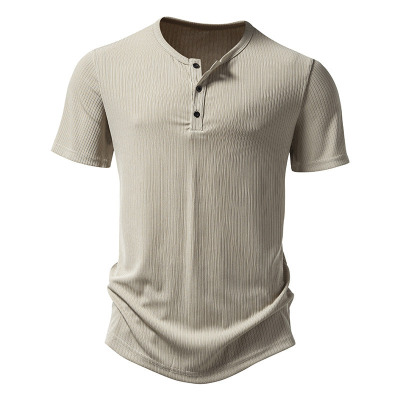 T-shirt à manches courtes pour homme, moderne, texturé, avec détails boutonnés