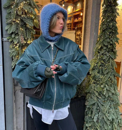 Grand blouson en cuir chic et oversize pour femme