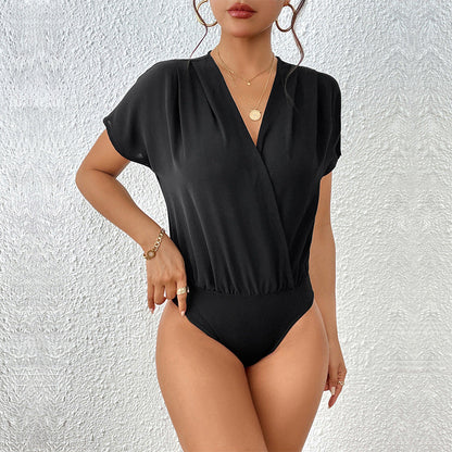 Body femme aspect cache-cœur Élégant Manches courtes