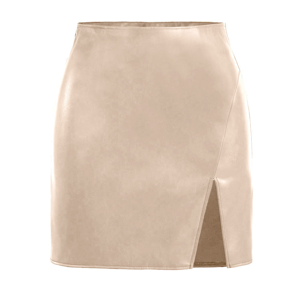 Jupes courtes en simili cuir pour femme avec fente latérale