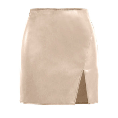 Jupes courtes en simili cuir pour femme avec fente latérale