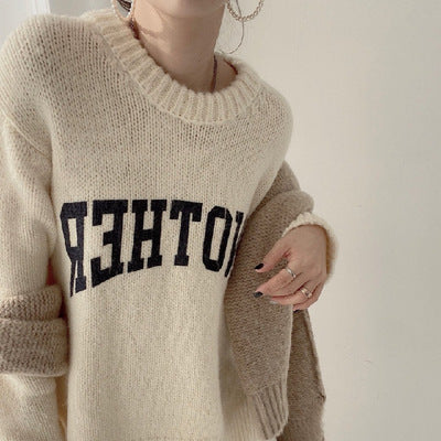 Pull oversize femme grand logo motif tricot tendance
