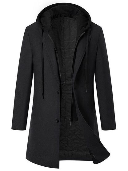 Manteau Homme Élégant Veste Mi-saison Capuche Amovible
