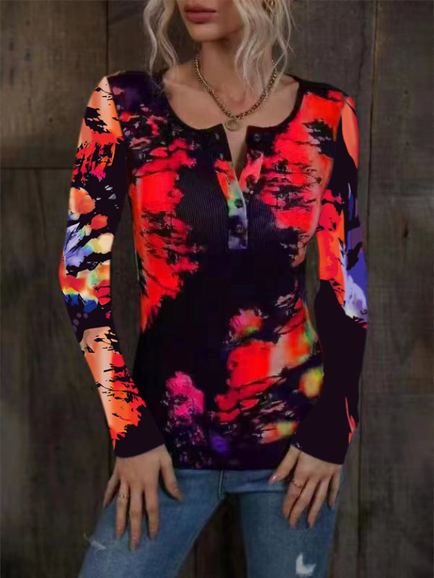 Haut à manches longues pour femme, multicolore, dégradé, tendance