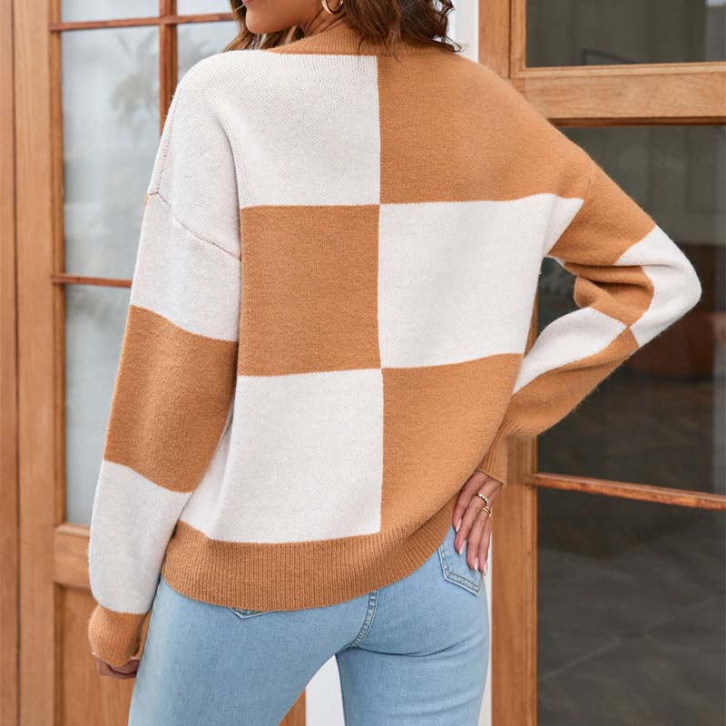 Karierter Strickpullover Damen Elegant - IdealeKleiden