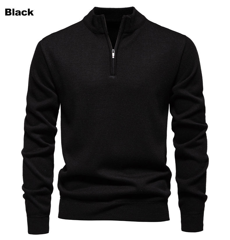 Pull en tricot pour homme, col montant court zippé, élégant