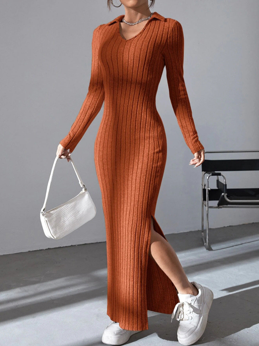 Robe longue Femme Col V Robe d'été Élégante