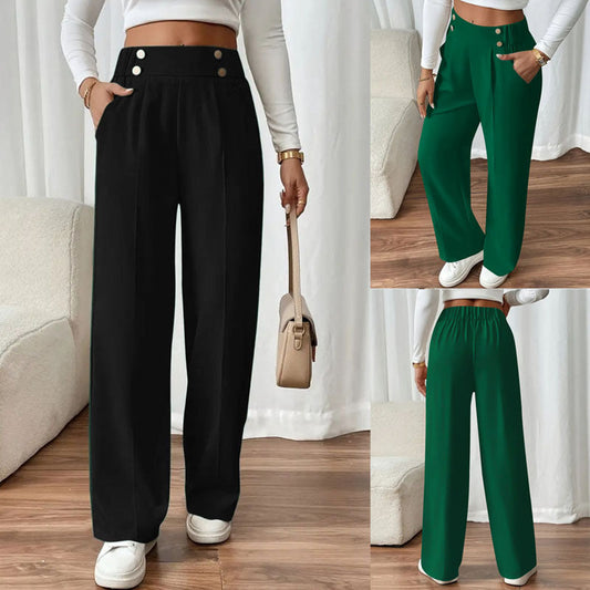 Damen Hose Weit Bequem Knopf Detail Elegant - IdealeKleiden