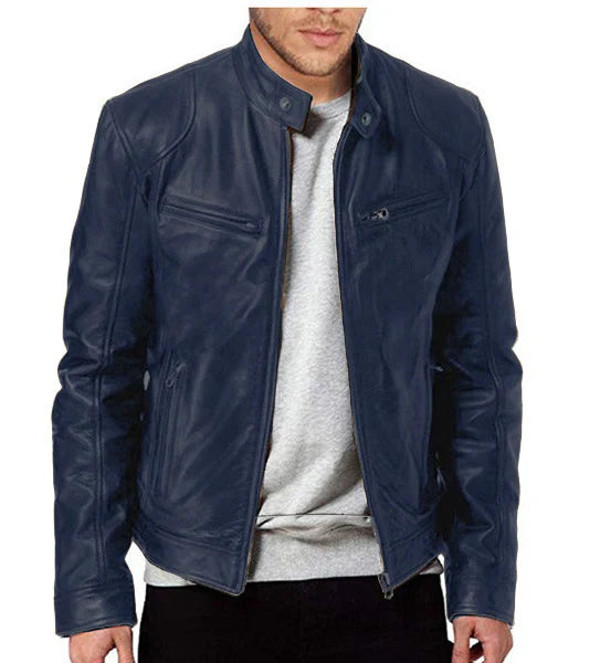 Leder Bikerjacke Schwarz Reißverschluss Design - IdealeKleiden
