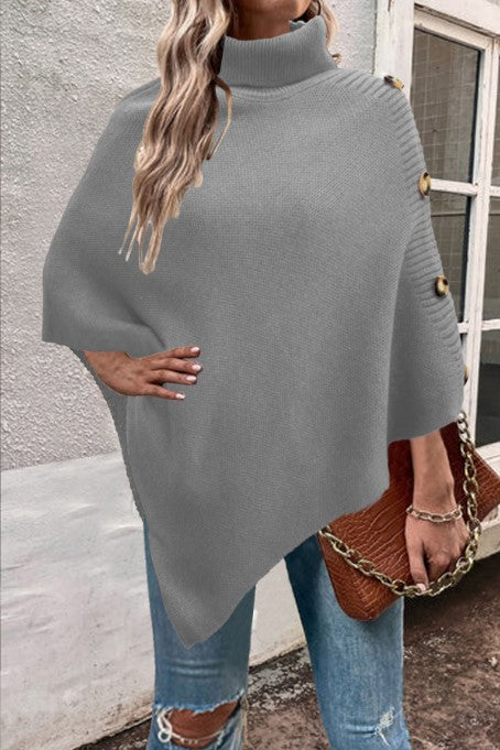 Poncho tricoté pour femme Col montant Design élégant