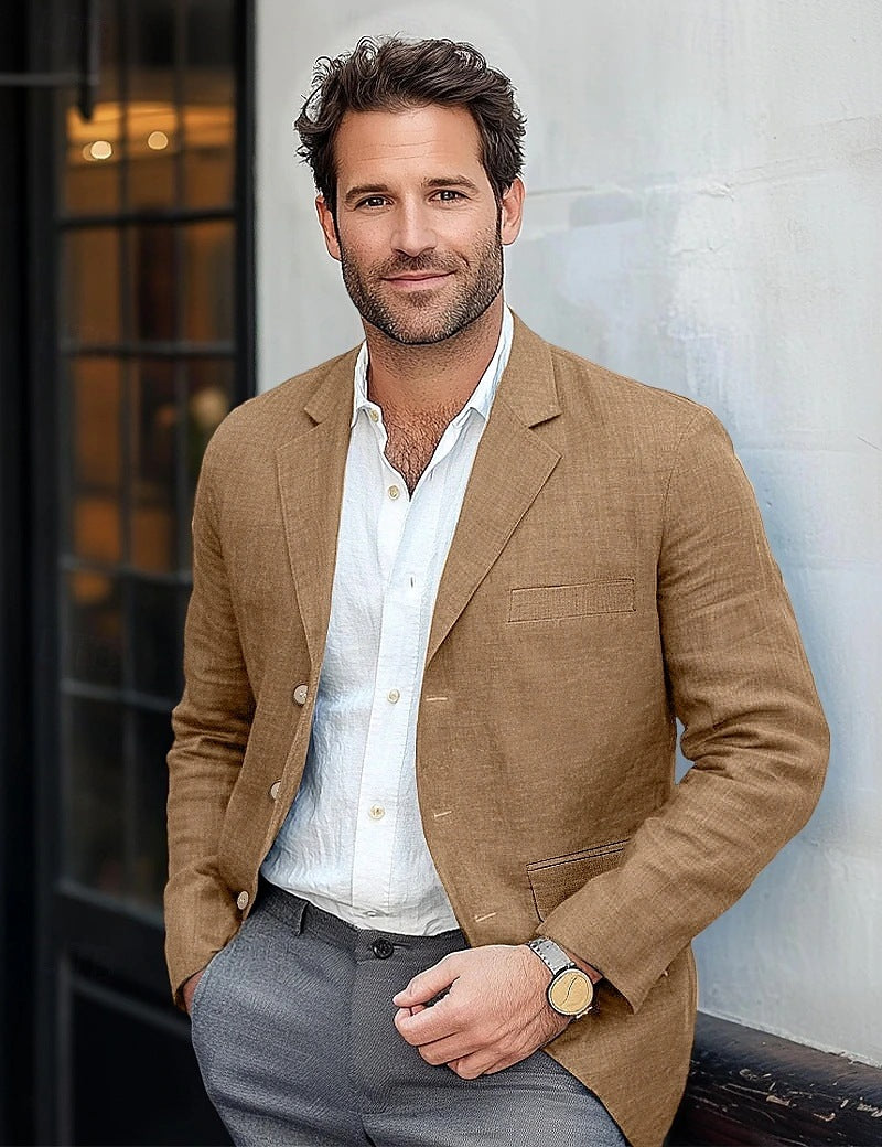 Blazer en lin pour homme, coupe moderne et ajustée, idéal pour l'été