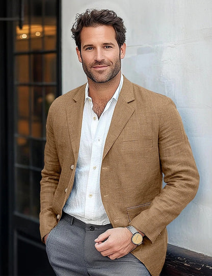 Blazer en lin pour homme, coupe moderne et ajustée, idéal pour l'été