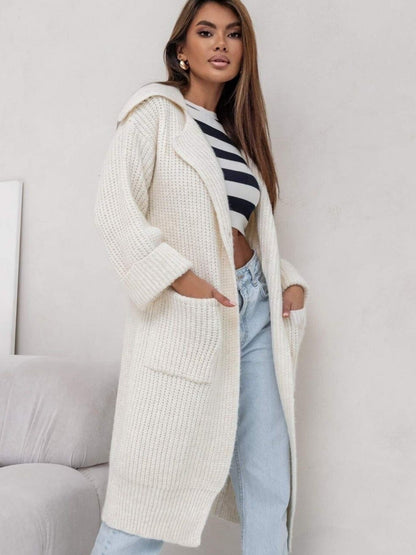 Long gilet en maille oversize en laine mélangée à capuche