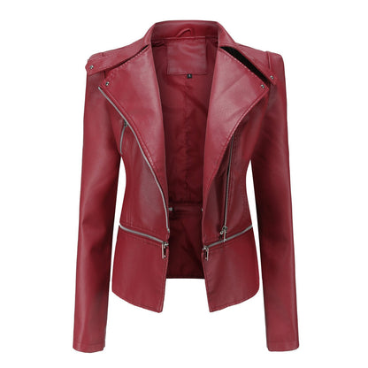 Blouson en cuir asymétrique de style motard pour femme