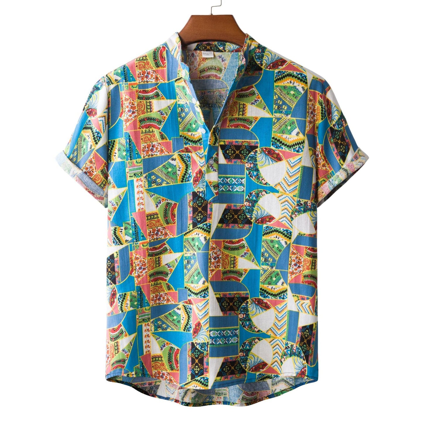 Chemise homme été manches courtes style patchwork