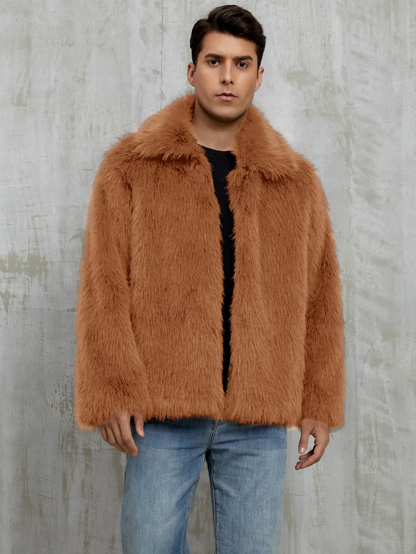 Manteau en fausse fourrure pour homme, doux, avec grand col