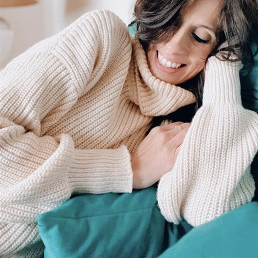 Pull pour femmes, tricot épais, chaud, confortable, col roulé
