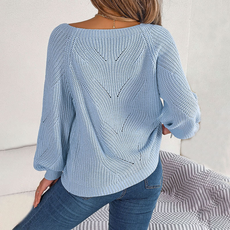 Bequemer Einfarbiger Strickpullover Für Damen - IdealeKleiden