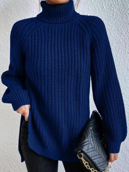 Pull tricoté pour femme col montant motif nid d'abeille élégant