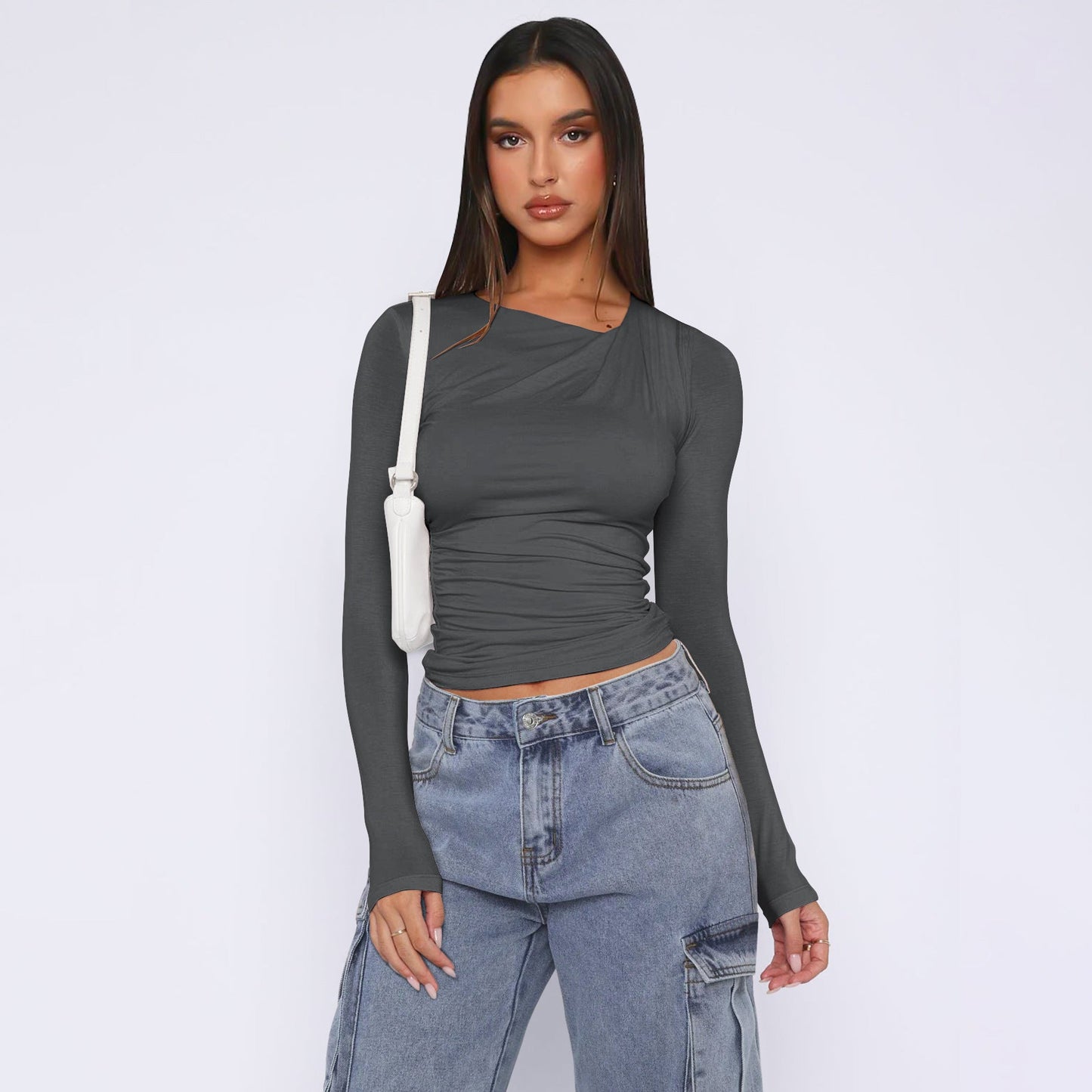 Haut côtelé asymétrique pour femme Élégant haut