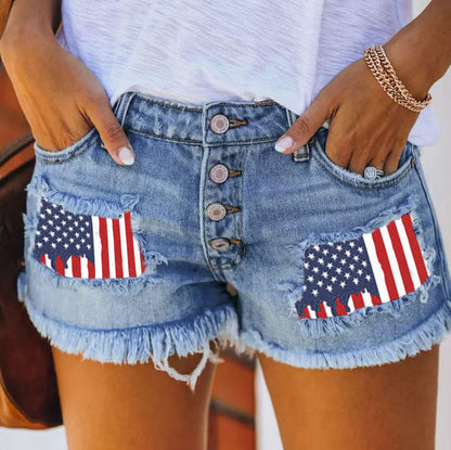 Short en jean pour femme style USA ourlet effiloché été