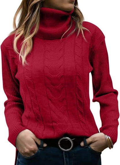 Pull tricoté col montant torsadé élégant pour femme