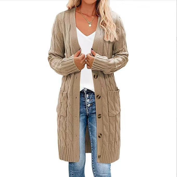 Cardigan femme grosse maille chaud avec poches et boutons
