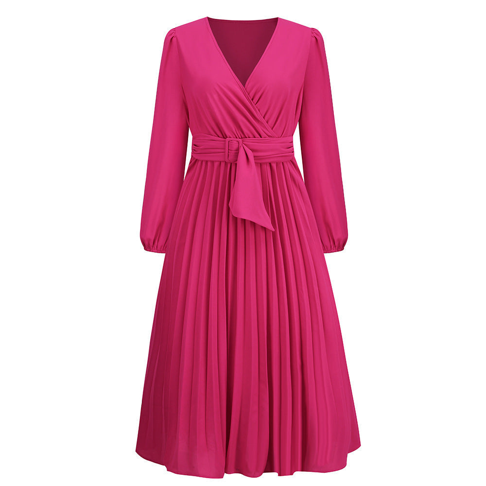 Robe portefeuille élégante à jupe plissée et laçage