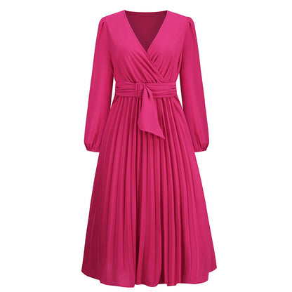 Robe portefeuille élégante à jupe plissée et laçage