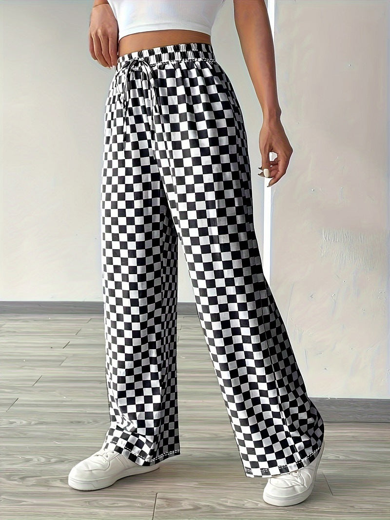 Pantalon Confort Carreaux Femme Taille Élastiquée
